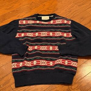 Weatherproof Navy and Red Festive Crewneck Sweater